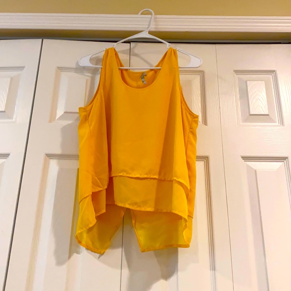 Yellow Semi-Sheer,  Crop Top Open Back, Medium